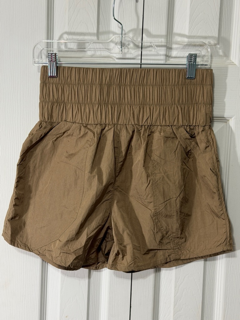 Very J High-Waist Smocked Brown Athletic Shorts